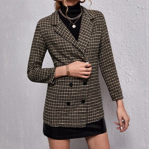 MODA ME COUTURE Jackets & Blazers - chic double breasted houndstooth & plaid print blazer classy business casual